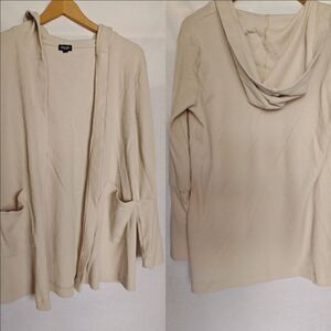 Splendid‎ Thermal Flight Cardigan Hooded Open Front Beige Cream Waffle Knit M